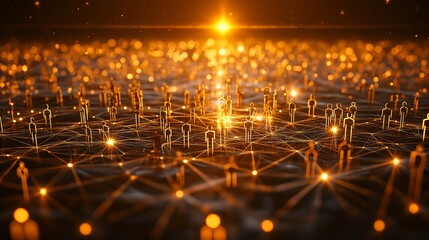 Aufkleber - Abstract golden digital network visualization representing social connections, artificial intelligence, and global online interactions in a futuristic cyberspace concept, Generative AI
