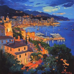 Wall Mural - Monaco on the French Riviera in the evening 