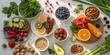 © Sirinporn - Vibrant Flat Lay of Fresh Raw Healthy Food Ingredients - Aerial Drone Shot