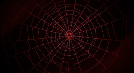 Intricate Red Spiderweb on Black Background Halloween Nature Texture