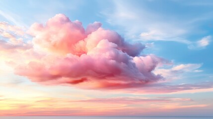 Poster - A pink cloud in the sky over the ocean at sunset