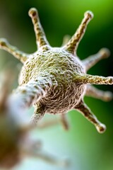 Poster -  a close up of a cancer cell with a green background The cell is in focus, while the background is slightly blurred, giving the image a sense of depth