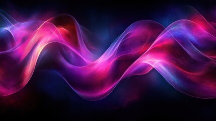 Wall Mural - Abstract vibrant wave, pink, purple, blue glowing neon light, dark background.