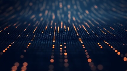 abstract digital data stream glowing orange lines futuristic technology background binary code moder