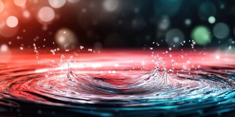 Dynamic water splash with colorful bokeh in motion