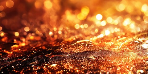 Abstract golden sparkles and bokeh effect in warm tones