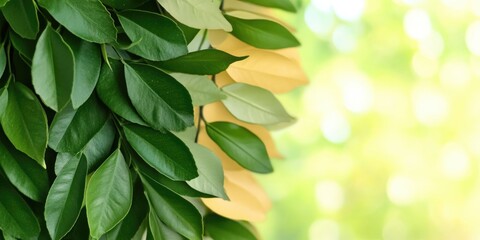 Wall Mural - Vibrant green and yellow leaves with sunlit bokeh background