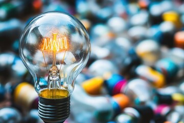 Wall Mural - a crowd of people surrounding a single light bulb, with no additional context