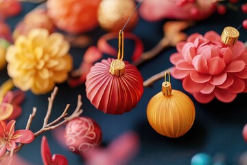 Wall Mural - close-up of a colorful bouquet of paper flowers