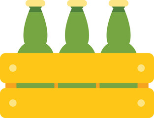 Sticker - Three green glass beer bottles standing in a yellow wooden crate