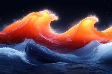 Wall Mural - a painting of waves crashing against the shore under the starry night sky