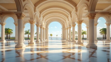 Wall Mural - Neoclassical hallway golden columns elegant structure high resolution image