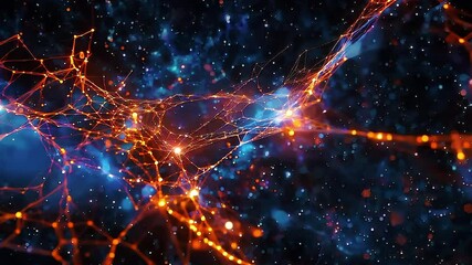 Wall Mural - intricate orange network expanding dynamically through deep cosmic environment, interweaving with lu