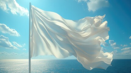 Wall Mural - A white flag waving gently in the wind on a bright and sunny day