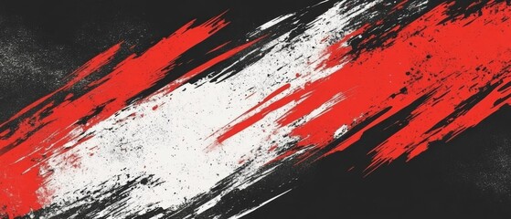 Wall Mural - Dynamic and bold grunge brush strokes in vivid shades of red and white create an eyecatching, energetic pattern set against a deep black background, making it perfect for sporty themes and designs