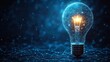 © Vadym - Digital lightbulb illustration. Futuristic concept. Abstract design on dark blue background. Wireframe, dots form light bulb. Glowing light innovation, idea. AI technology. Network connection