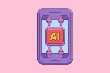AI-powered mobile application interface, stylized illustration.