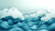© Thiago - Drift: gentle mint and deep blue enchanting wave fabric and cloud for abstract graphic background. Whispering Lagoon. Illustration