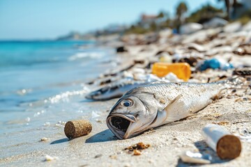 dead fish wash up on primer muntanyar beach in xabia, a reminder of discarded catch and fishing prac