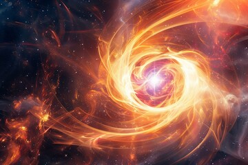 Wall Mural - abstract representation of a cosmic vortex, swirling with fiery energy and illuminating the vast exp