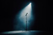 © Vadym - Empty stage with spotlight, microphone. Dark atmosphere. Ideal for music entertainment events. Professional, modern equipment. Live performance. Possible use for advertising promoting event band.