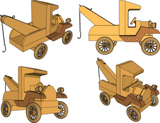 Wall Mural - vector illustration design drawing for children's toy classic vintage towing car made from traditional ethnic wood