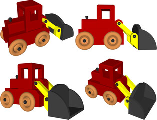 Wall Mural - vector illustration design drawing of children's toy car construction tractor made from traditional ethnic wood