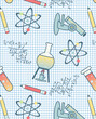 © nurendah - Seamless science pattern with lab equipment and atomic sketches in grid background