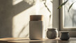 © Nut._.tps - Modern Aromatherapy Diffuser with Steam on a Wooden Table