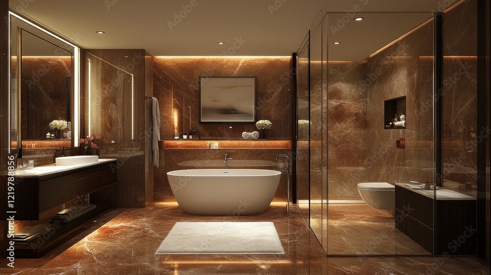 Luxurious brown marble bathroom interior design Stock Photo | Adobe Stock
