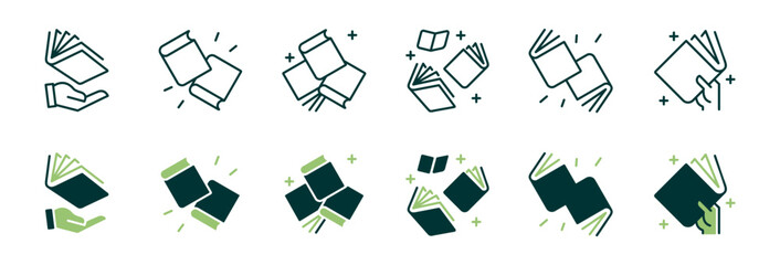 Poster - education book icon line set library magical shining fantasy book signs vector illustration