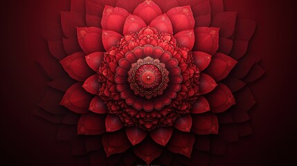 intricate red flower, fractal design, dark background.