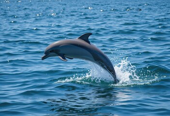 Wall Mural - a dolphin gracefully leaps from the ocean water creating a splash.