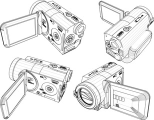 Wall Mural - Vector sketch illustration silhouette design of camera video camcorder for taking pictures