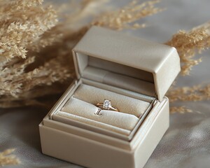 Elegant silk-lined wedding ring box with engraved letter L