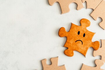 Poster - A simple depiction of a puzzle piece that doesnâ€™t fit, with a confused face drawn on the piece itself, set against a white background