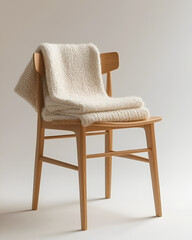 Wall Mural - Cream-colored knitted throw draped on a light wood chair. Simple, cozy, and inviting.