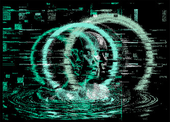 Aufkleber - Abstract background with glitch art artifacts. Vector texture for futuristic poster or presentation backdrop.
