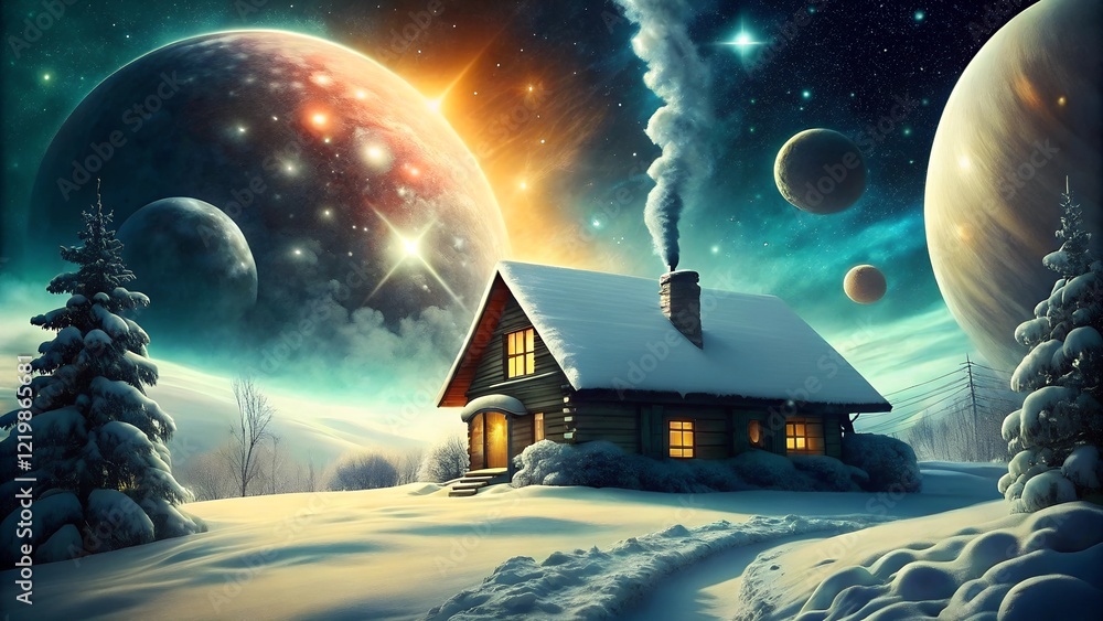 Winter Snow Country House For Advertising A Real Estate Agency Space Winter snow country house for advertising a real estate agency space