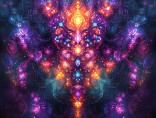 Wall Mural - Vibrant fractal art: cosmic flowers and swirling nebulae.