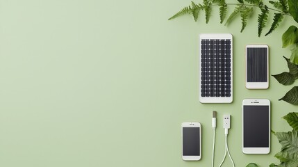 Wall Mural - Solar Energy Devices on Green Background