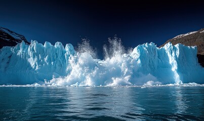 Sticker - Glacier calving, icy water splashes, dramatic scene.