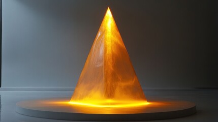 Wall Mural - Illuminated amber pyramid on circular base.