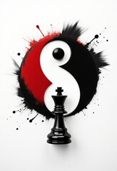 Wall Mural - Yin yang symbol with chess king and paint splatter