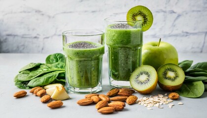 Canvas Print - Refreshing green smoothie with kiwi, spinach, and almonds.