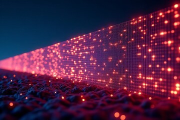 Wall Mural - A vibrant, abstract representation of a digital landscape with glowing particles and a textured surface, suggesting a futuristic or technological theme.