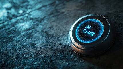 AI Chat button on dark surface, futuristic tech concept