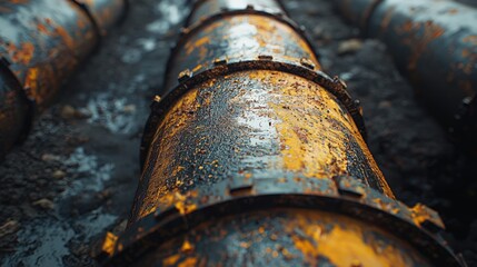 Wall Mural - A rusty pipe with a yellow coating