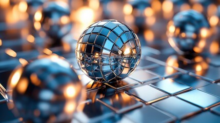 Wall Mural - a shiny silver ball is surrounded by many other shiny silver balls