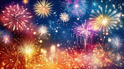 Wall Mural - A colorful fireworks display with many different colored fireworks